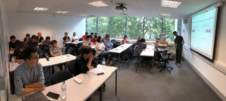 Giovanni teaching a full classroom at the University of Westminster, London, 2019